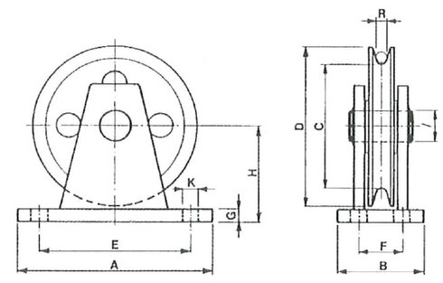 One-wheel pulley block with slide bearings VAPJAL blueprint