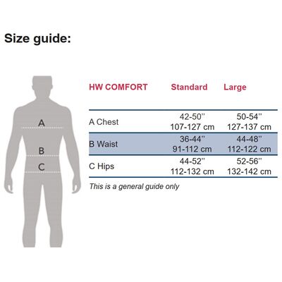 HW COMFORT r-PET safety harness size guide
