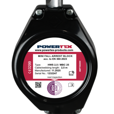 Mini kritimo sulaikymo blokas su plieniniu lynu - POWERTEX MBC25 