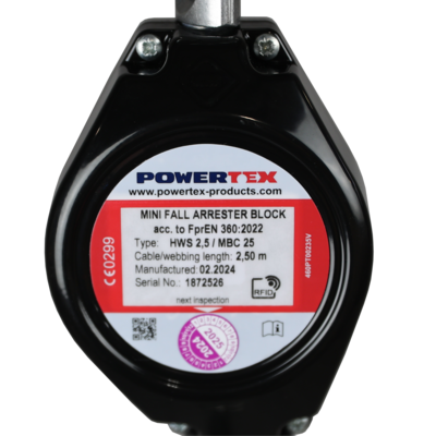 Mini kritimo sulaikymo blokas su plieniniu lynu - POWERTEX MBC25 