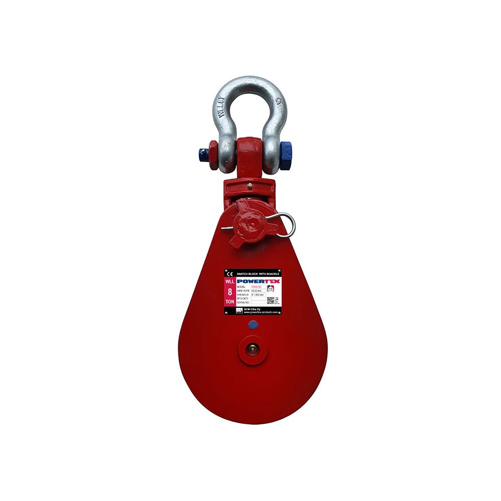 POWERTEX Snatch Block with Shackle 8t