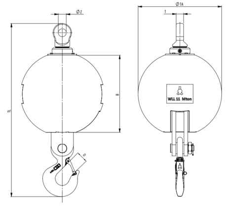 Round Overhaul Balls Ropeblock drawing