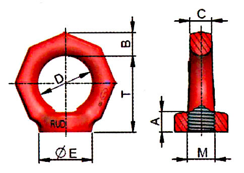 The lifting øye nut RUD RM-M measurements.